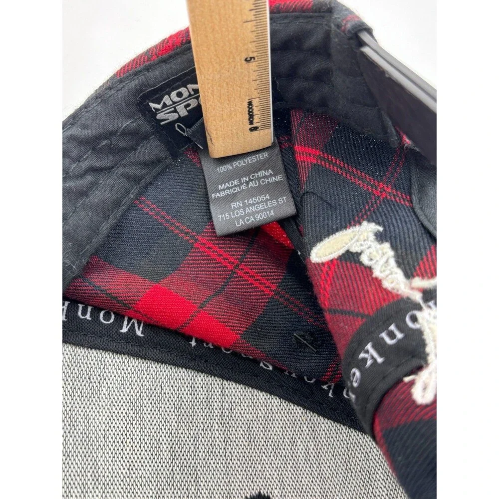 Monkey Sport Plaid Hat S/M Red Black Tartan Baseball Cap NWT Embroidered Monkey